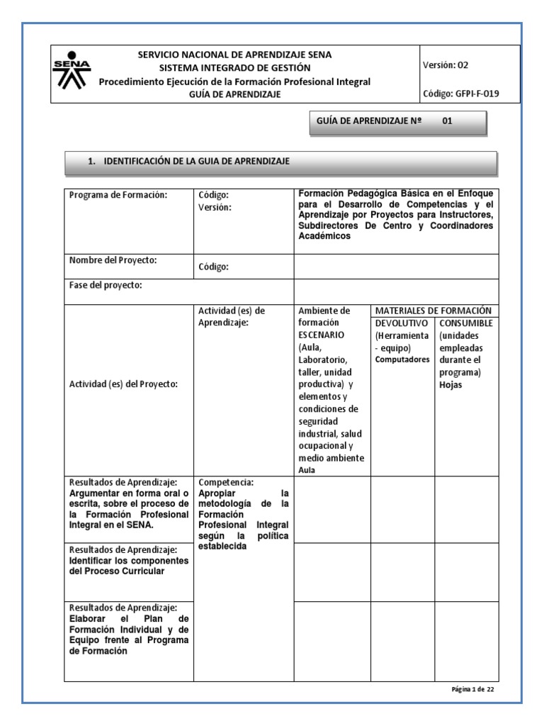 Guía de Aprendizaje SENA GFPI-F-019 | PDF | Plan de estudios | Aprendizaje