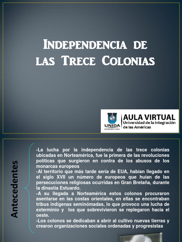 independencia de las 13 colonias inglesas caracteristicas