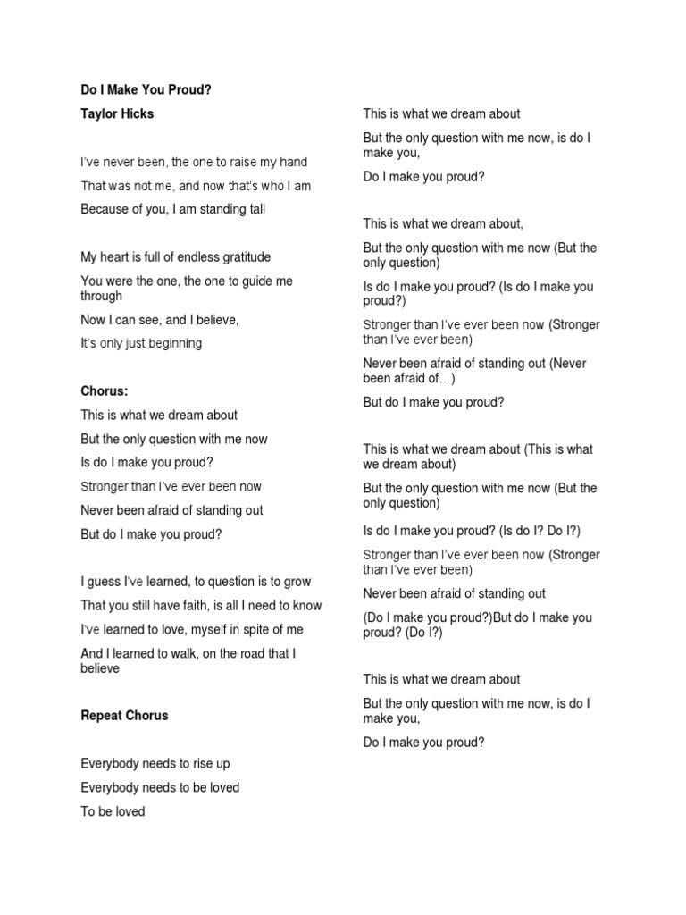 Lyrics Of Do I Make You Proud Pdf Singles Music Media