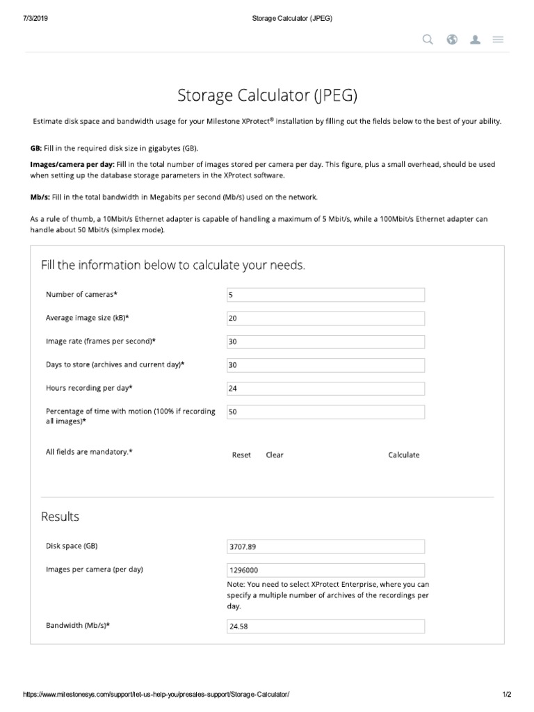 Storage Calculator (JPEG)