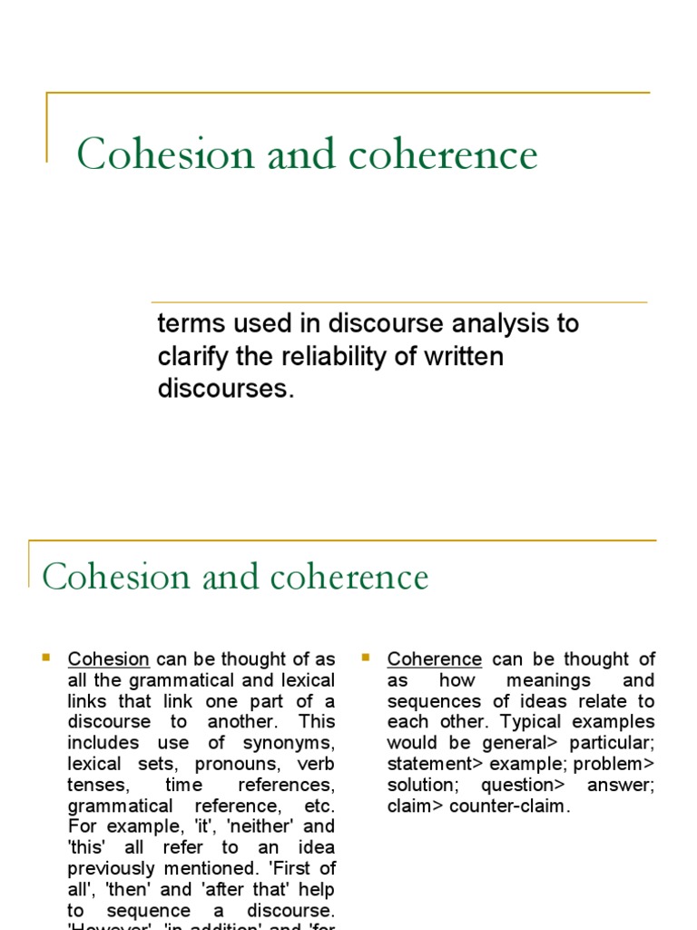 Understanding Cohesion and Coherence | PDF | Semantics | Discourse