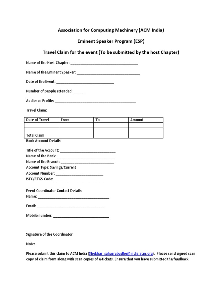ESP Travel Claim Submission Form | PDF