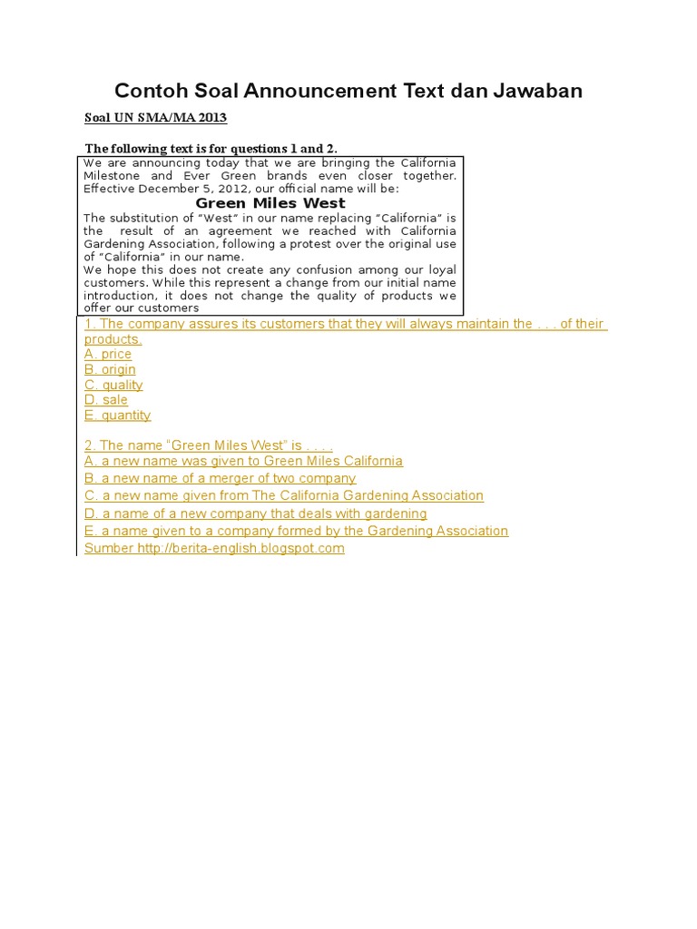 Contoh Soal Tentang Announcement Download File Guru
