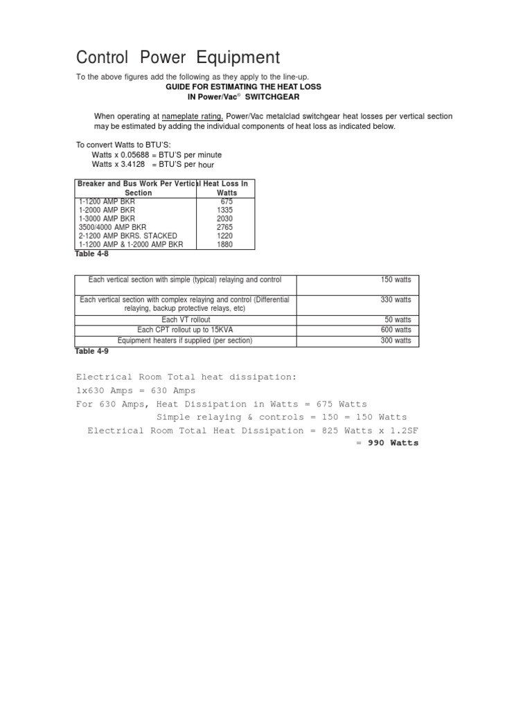Electrical Room Heat Dissipation Calculation PDF PDF