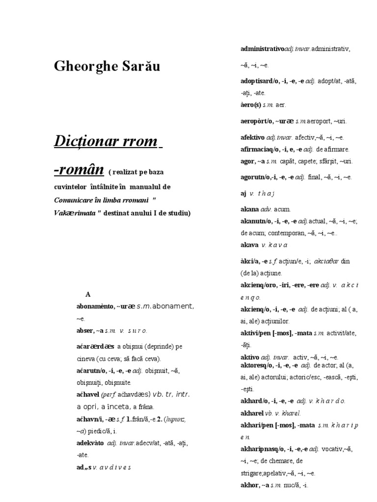Dictionar Rrom Roman