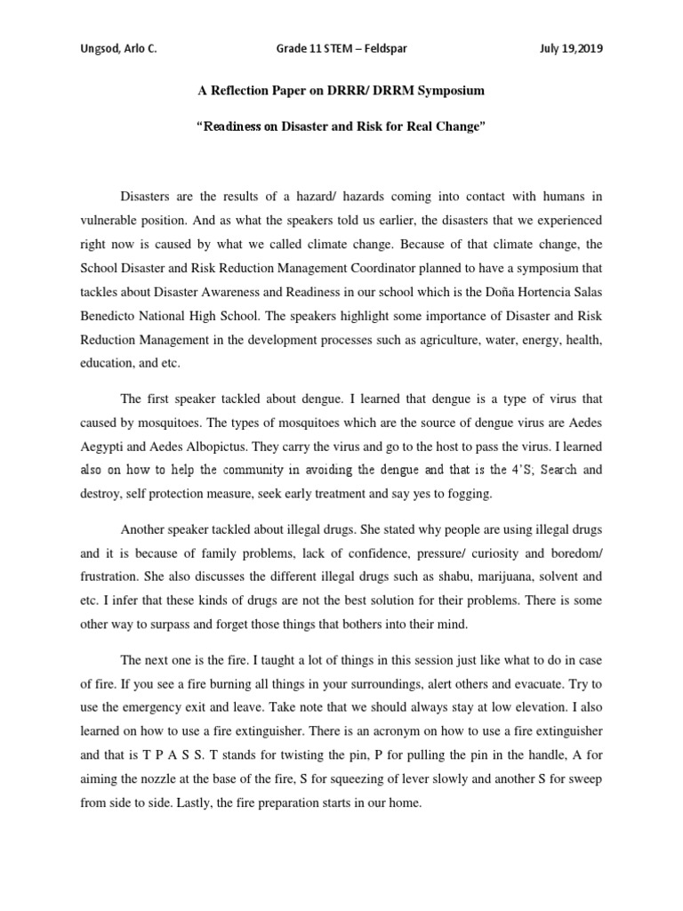 Reflection Paper PDF Emergency Management Hazards