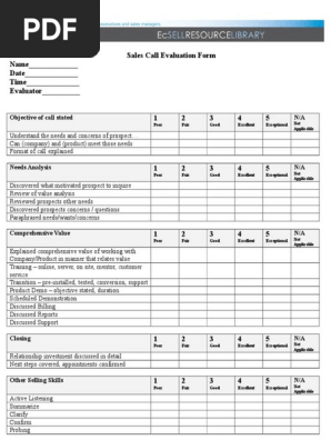 Best Practice Sales Call Evaluation Form