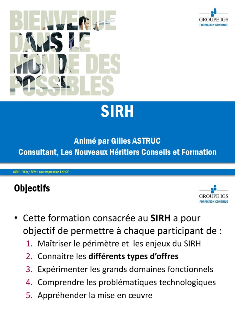 Formation SIRH : Objectifs et Enjeux | PDF | Logiciel en tant que ...