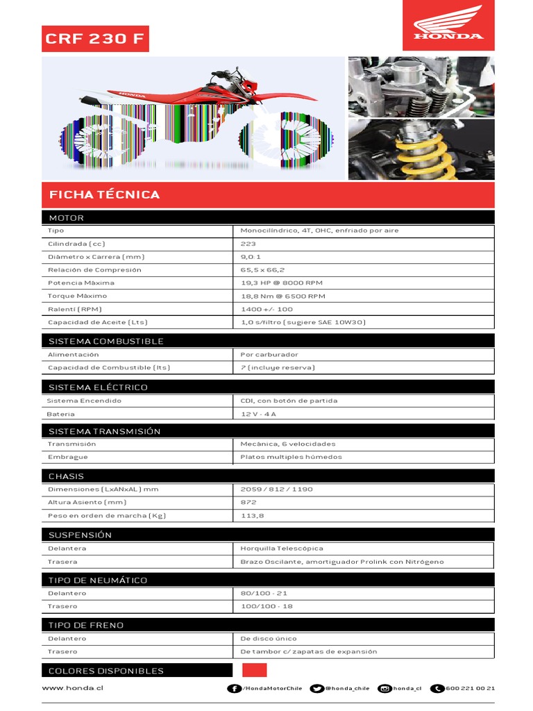 Ficha Técnica Honda CRF 230 F | PDF | Informática
