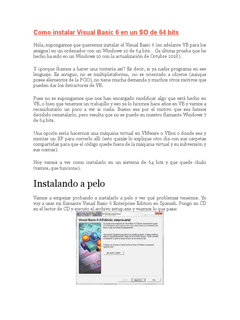 Instalar Visual Basic 6 en Windows 10 64 bits | PDF | Básico | Archivo ...
