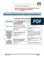 Referencia Biliográfica para El Examen de Conocimientos: Administración de Empresas