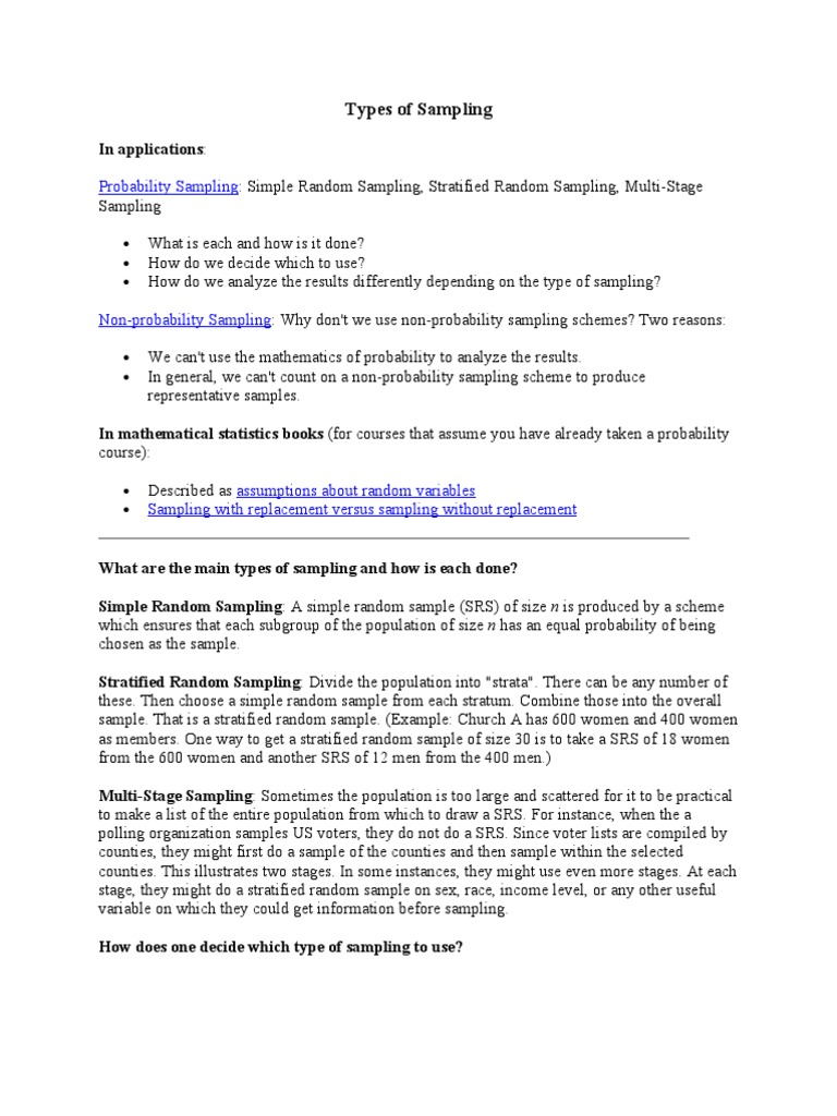 Types of Sampling PDF Stratified Sampling Sampling (Statistics)