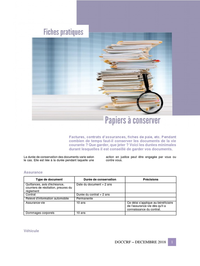 Tableau Récapitulatif Des Papiers à Conserver 2019