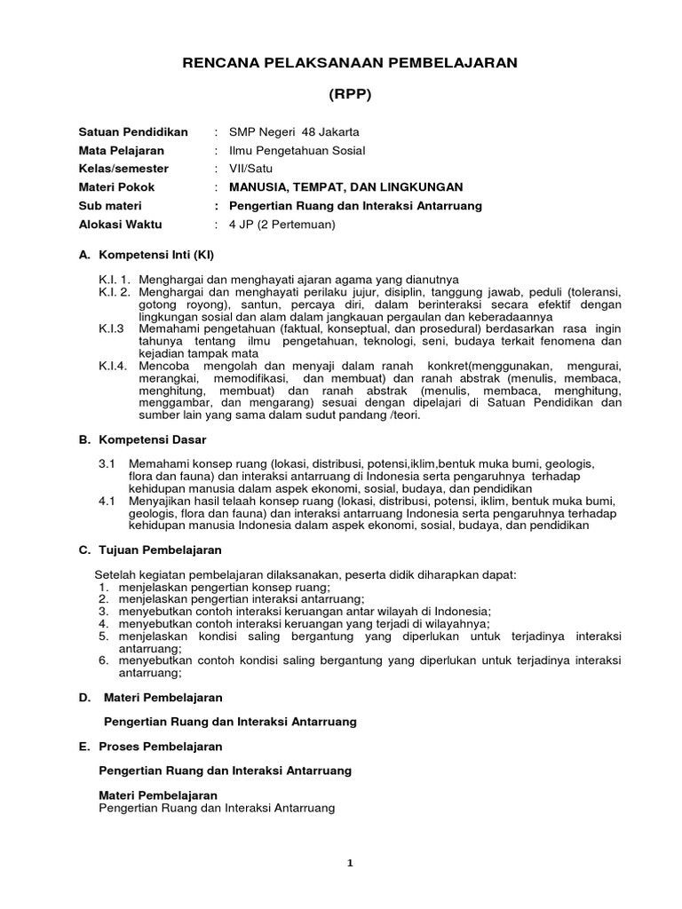 Rpp Ips Kelas Vii Dinamika Kependudukan Pdf