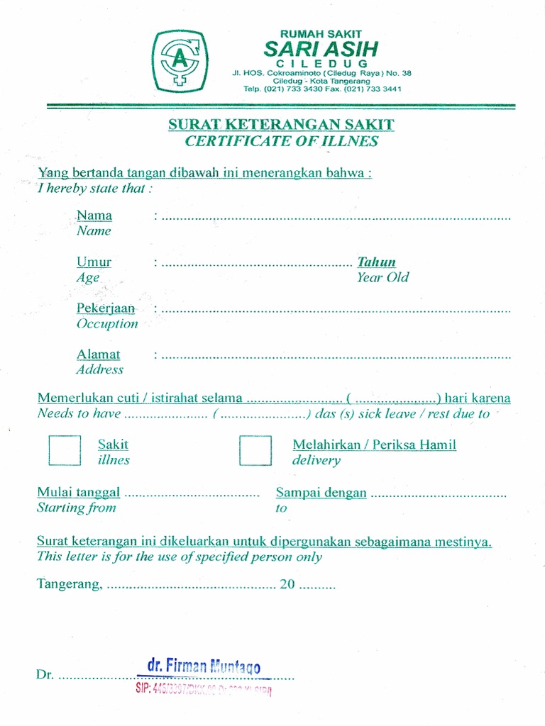Surat Dokter Sari Asih Cleansheet 3 | PDF
