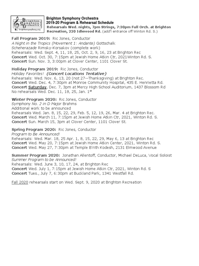 BSO Concert Schedule 201920 PDF