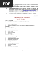 Syllabus For BITSAT-2019 Part I: Physics: Annexure