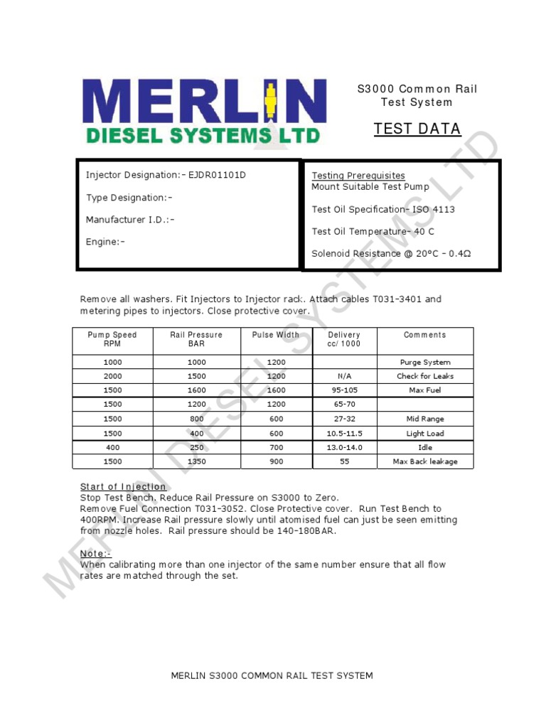 S3000 Common Rail Injector Testing Guide | PDF | Fuel Injection ...