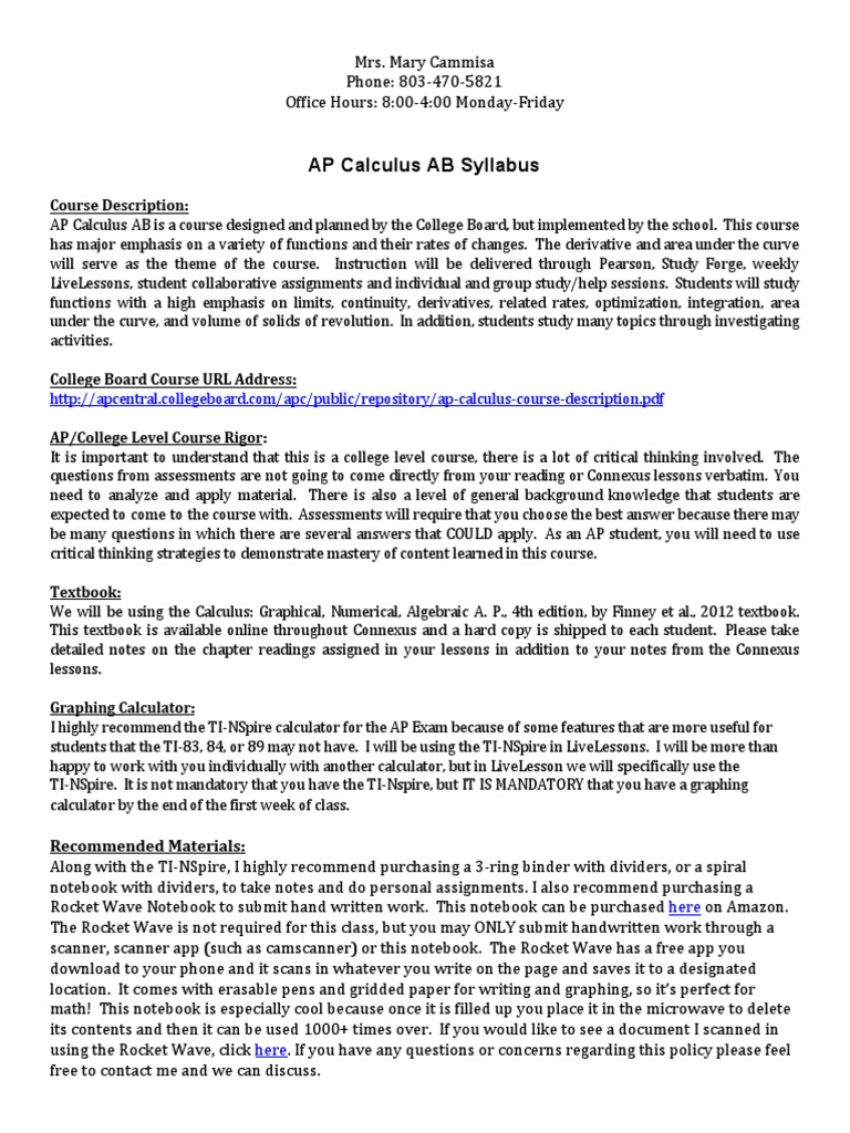 Ap Calculus Ab Syllabus 3 PDF Advanced Placement Test (Assessment)