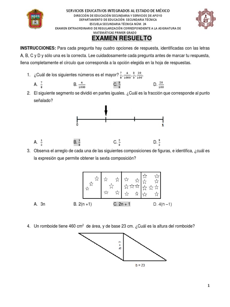 Melódico pedir disculpas irregular Examen Extraordinario Primer Grado Matematicas Resuelto | PDF | Educación  Secundaria | Triángulo