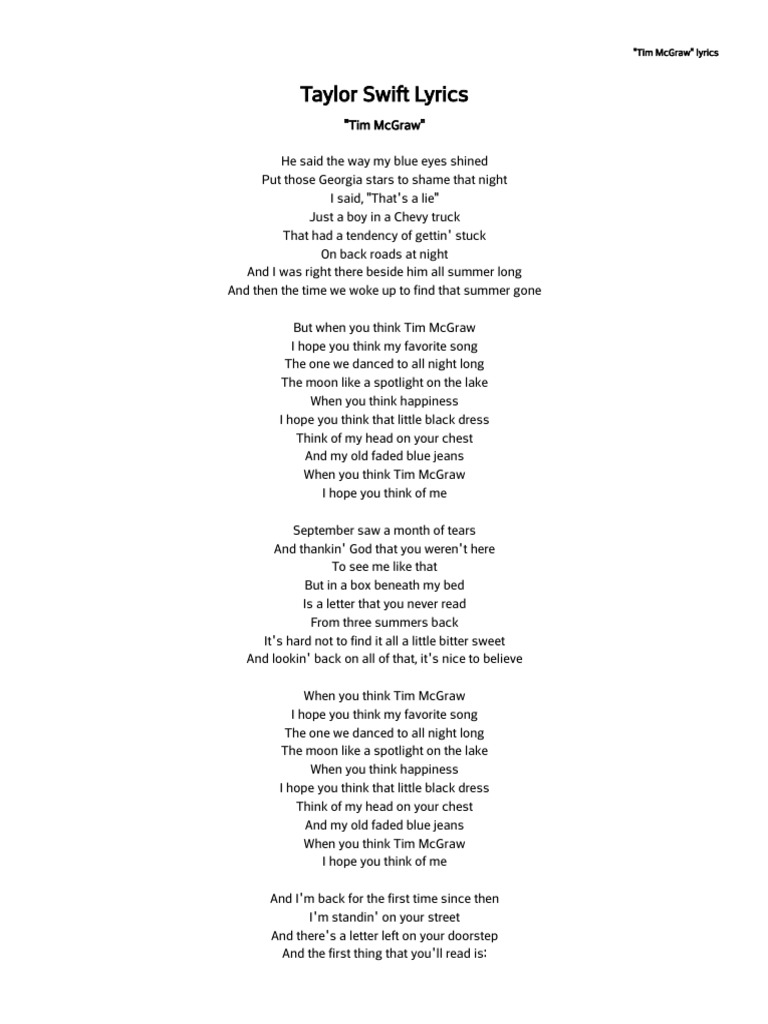 Taylor Swift Lyrics Tim Mcgraw American Music Articles Needing Attention Popular Music