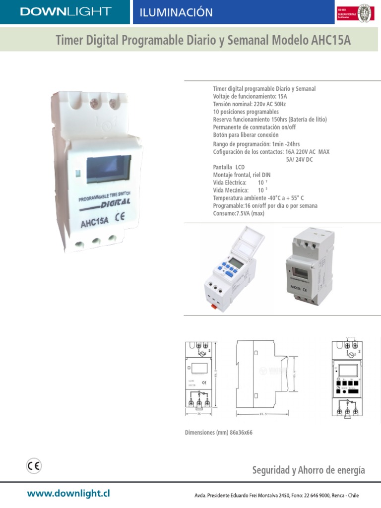 Timer Digital AHC15A: Manual y Conexión | PDF
