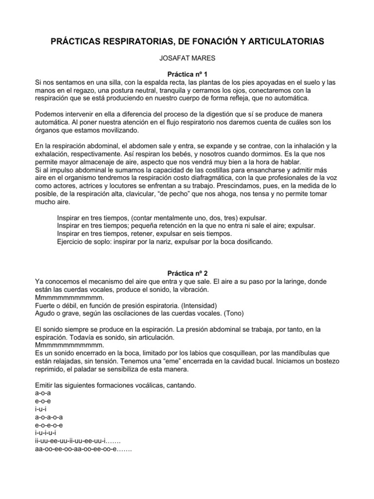 Ejercicios de Técnica Vocal y Respiración | PDF | Vocal | Respiración