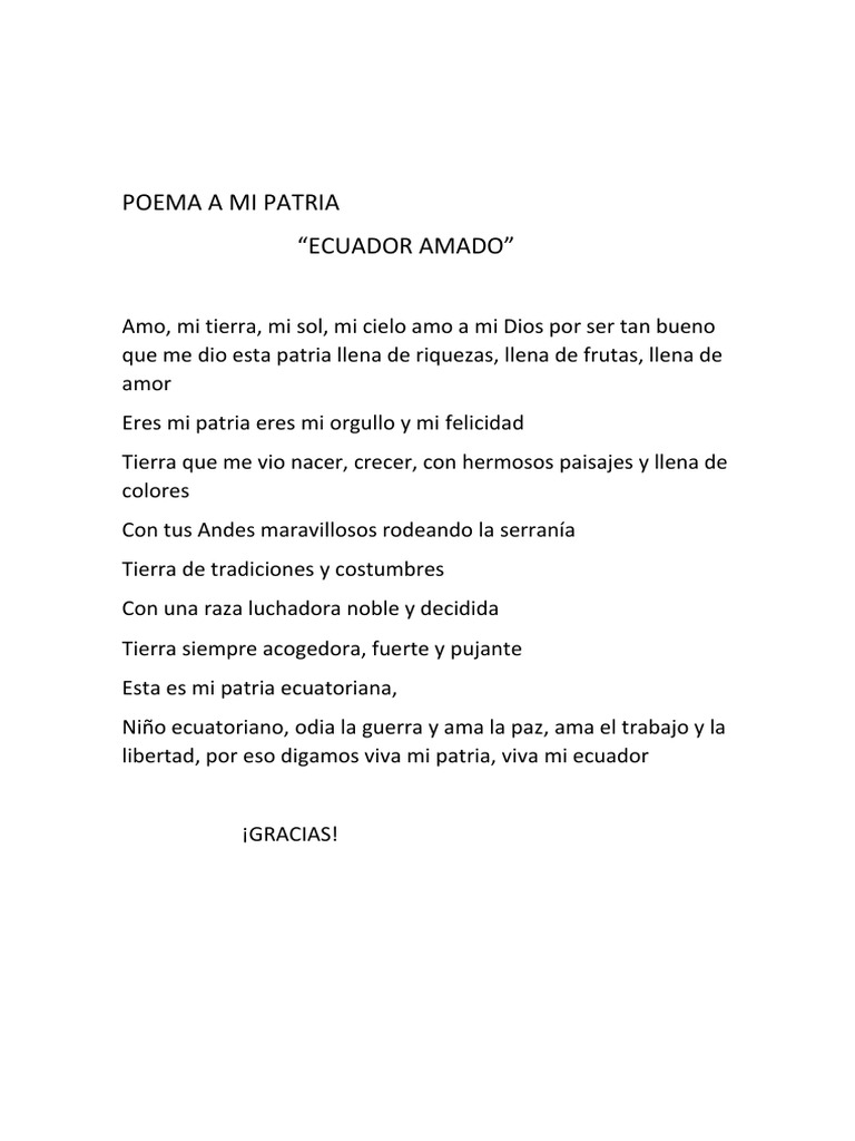 Poema A Mi Patria Ecuador Ecuador Guerra De La Era Industrial