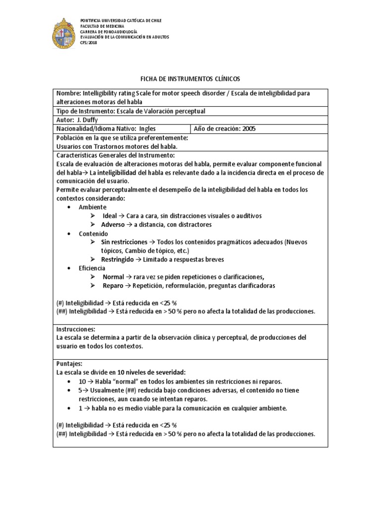 Escala de Inteligibilidad de Duffy | PDF | Cognición | Ciencia cognitiva