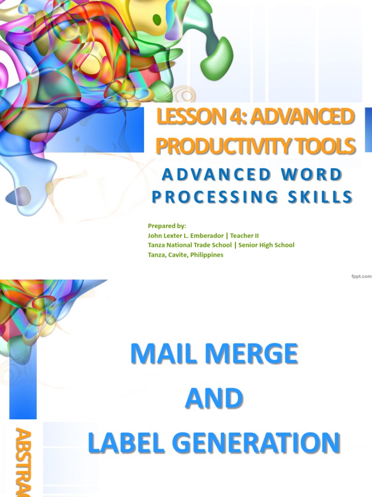 Lesson 4: Advanced Productivity Tools: Advanced Word Processing Skills ...