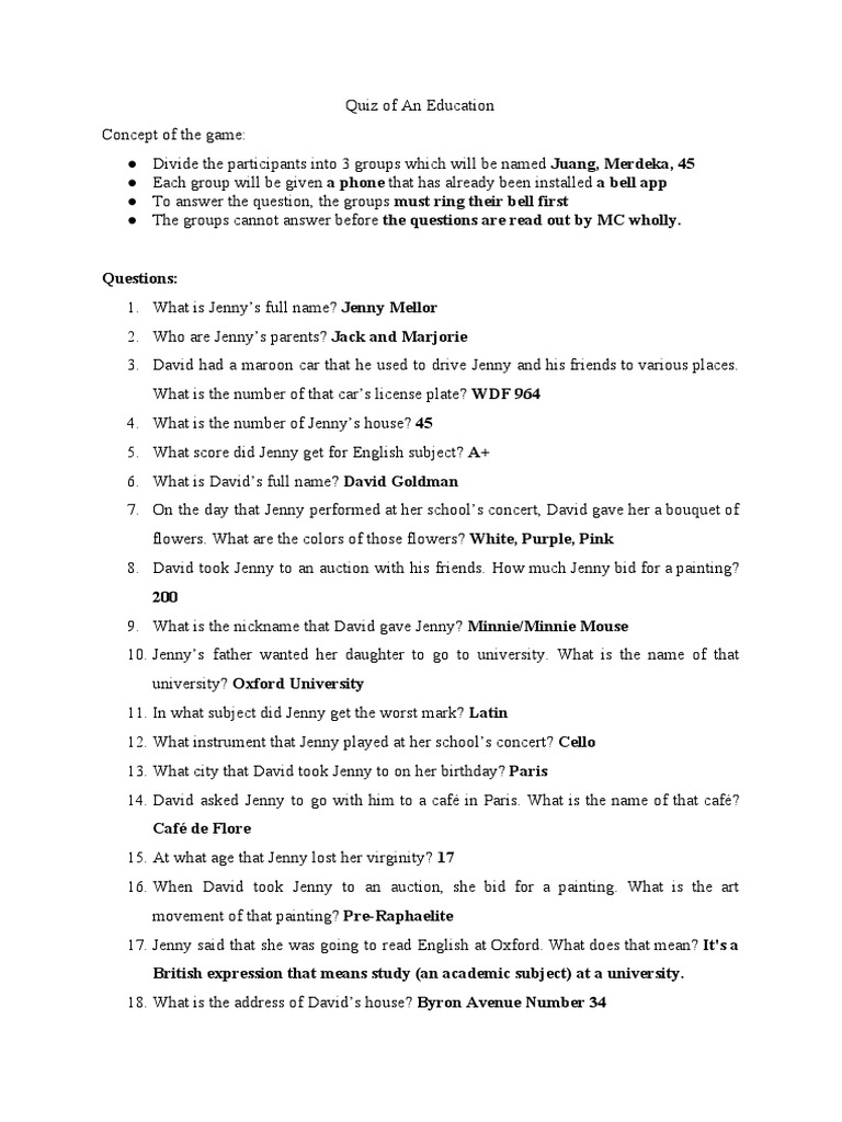 Quiz of An Education | PDF