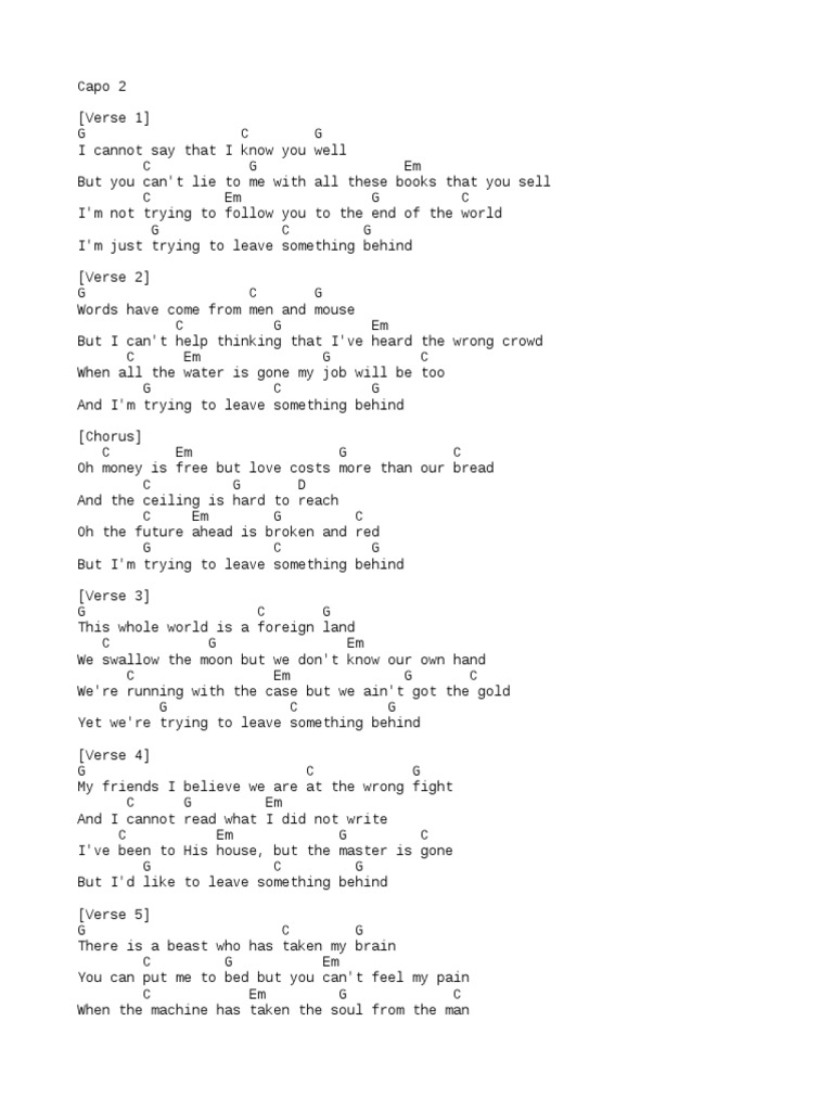 Just Trying To Leave Something Behind Lyrics