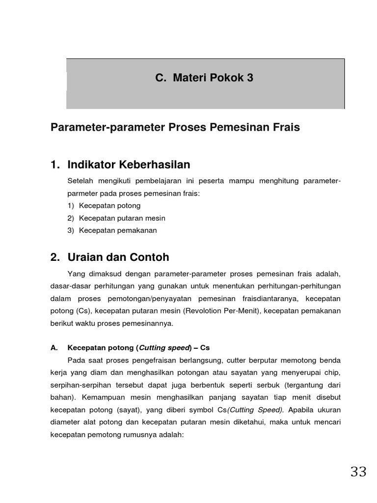 Parameter Proses Pemesinan Frais