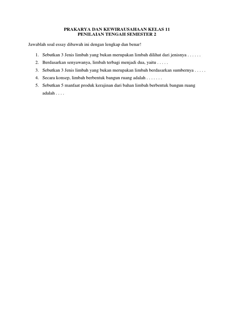 Pts Prakarya Dan Kewirausahaan Kelas 11 Semester 2 Docx