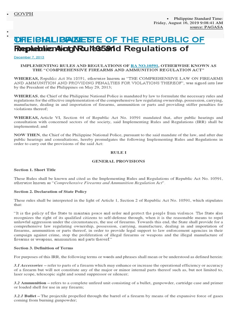 Implementing Rules and Regulations of Republic Act No. 10591 | PDF ...