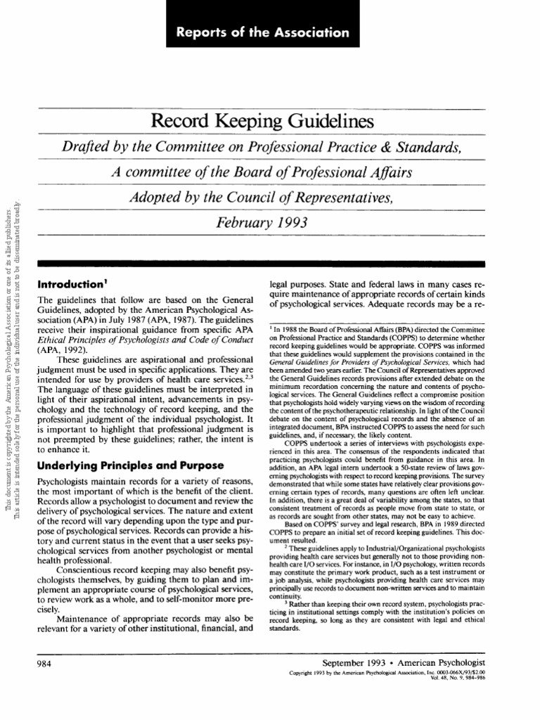 Record Keeping Guidelines PDF Records Management American