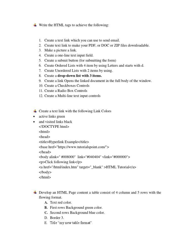 HTML tags to create links, forms, lists and tables | PDF | Hyperlink ...