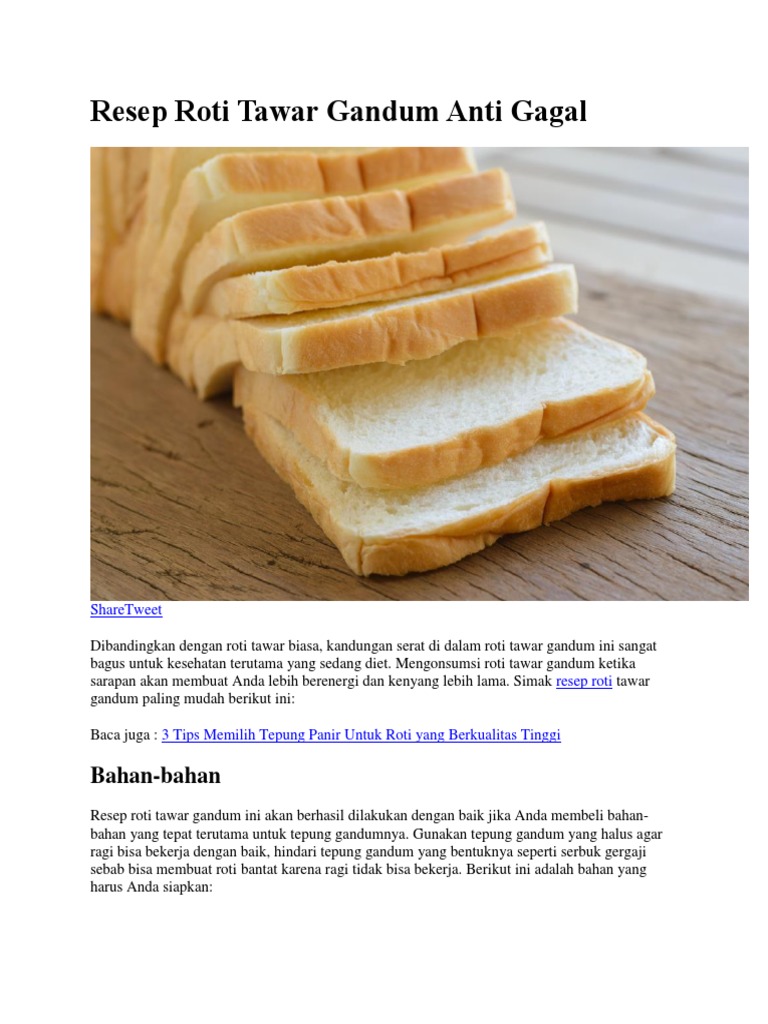 Resep Roti Tawar Gandum Anti Gagal | PDF