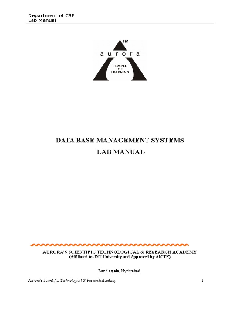 DBMS Lab Manual 2016-17 | PDF | Databases | Sql