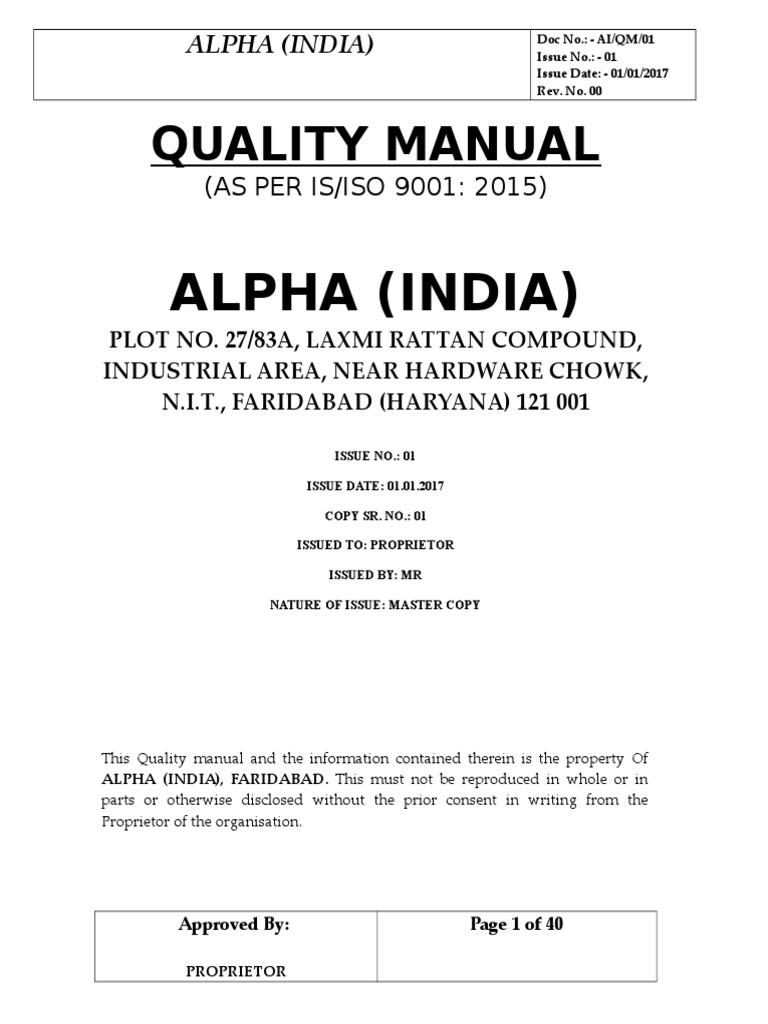 Quality Manual 9001 2015 PDF Quality Management Quality