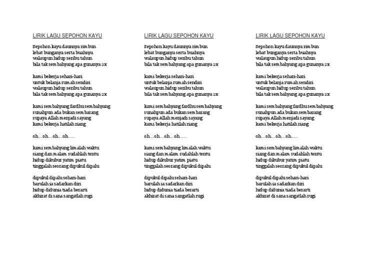 Lirik Lagu Sepohon Kayu Docx