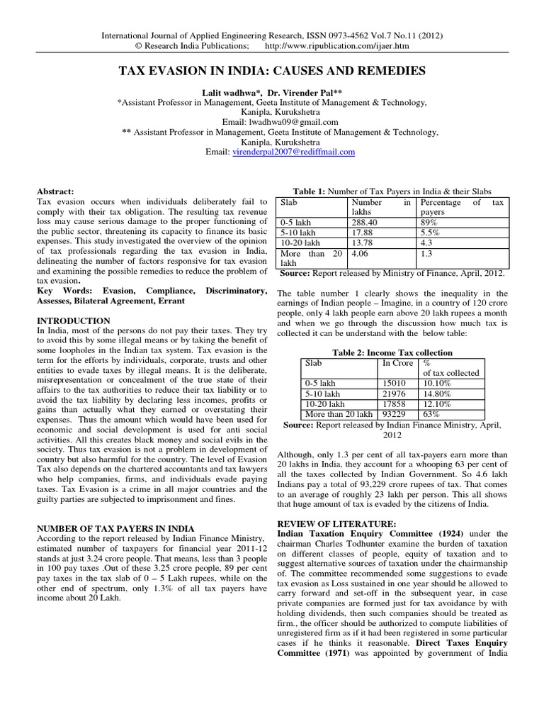 Tax Evasion in India PDF | PDF | Indian Black Money | Tax Evasion