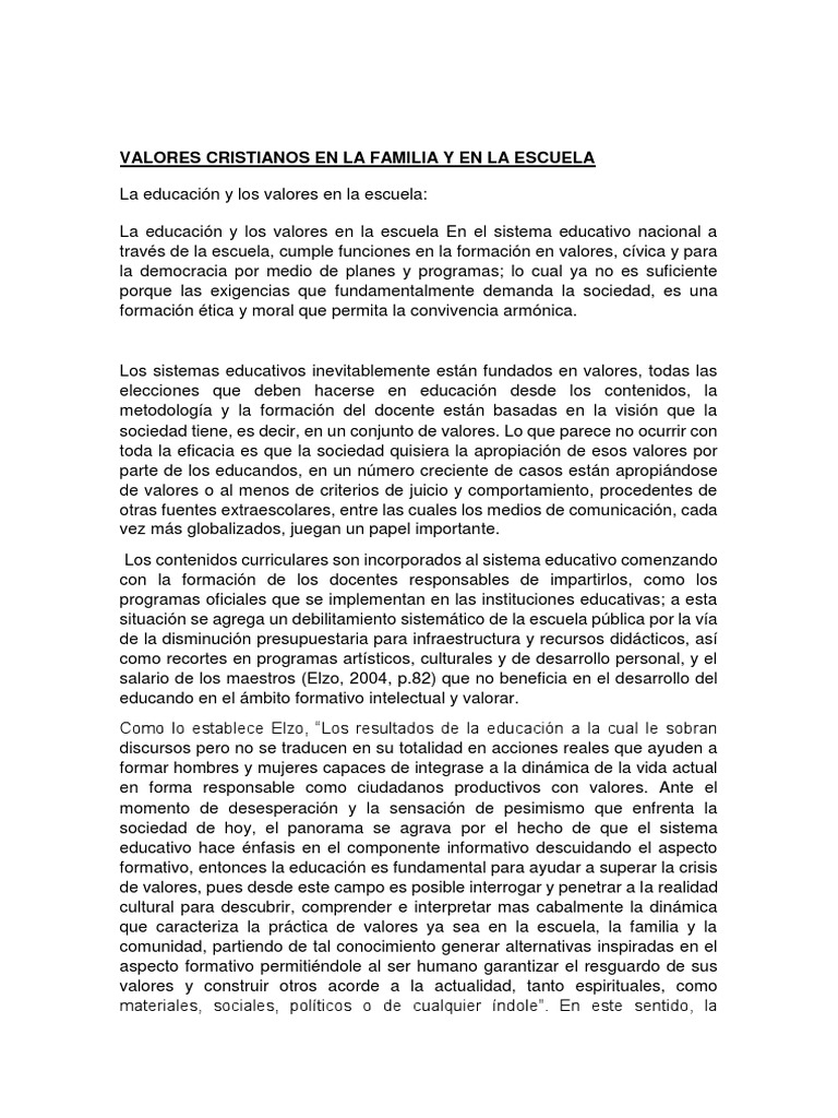 Valores Cristianos en La Familia y en La Escuela | PDF | Familia | Sociedad