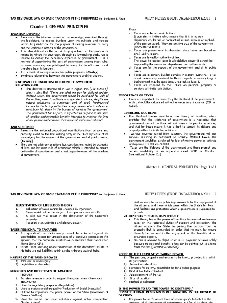 Tax Reviewer: Law of Basic Taxation in The Philippines Chapter 1