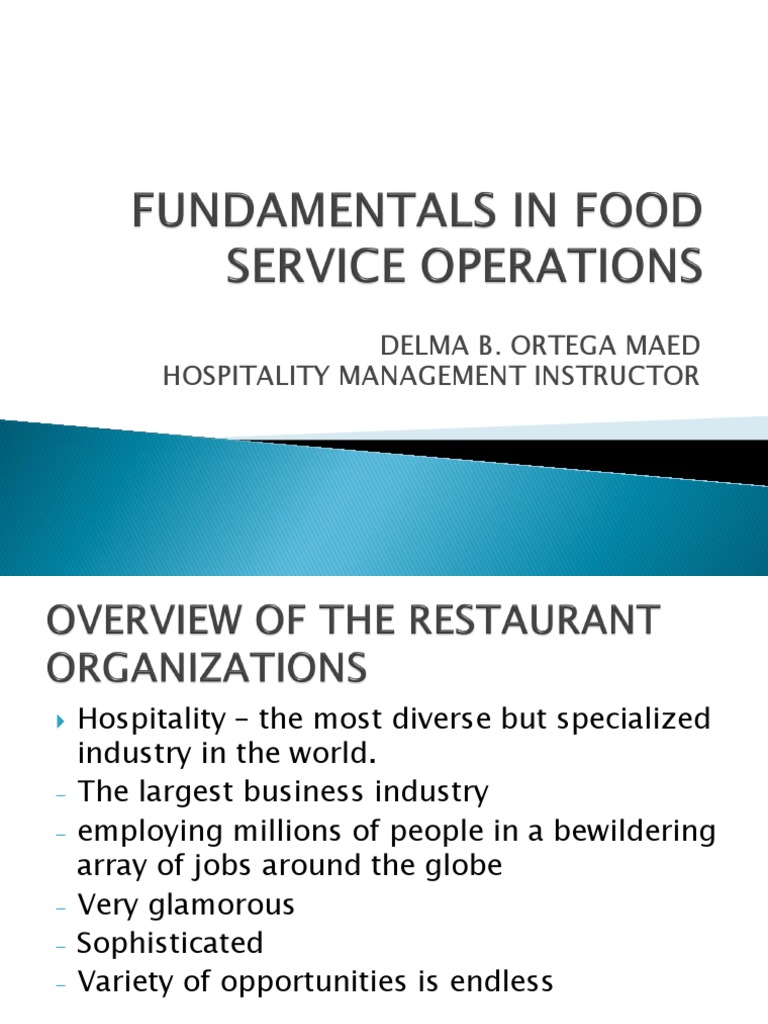 FUNDAMENTALS IN FOOD SERVICE OPERATIONS Chapt PDF Waiting Staff