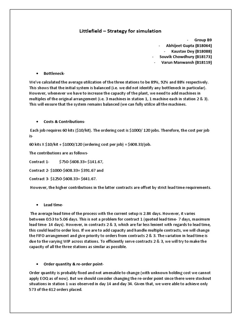 Littlefield - Strategy For Simulation | PDF | Economies | Business