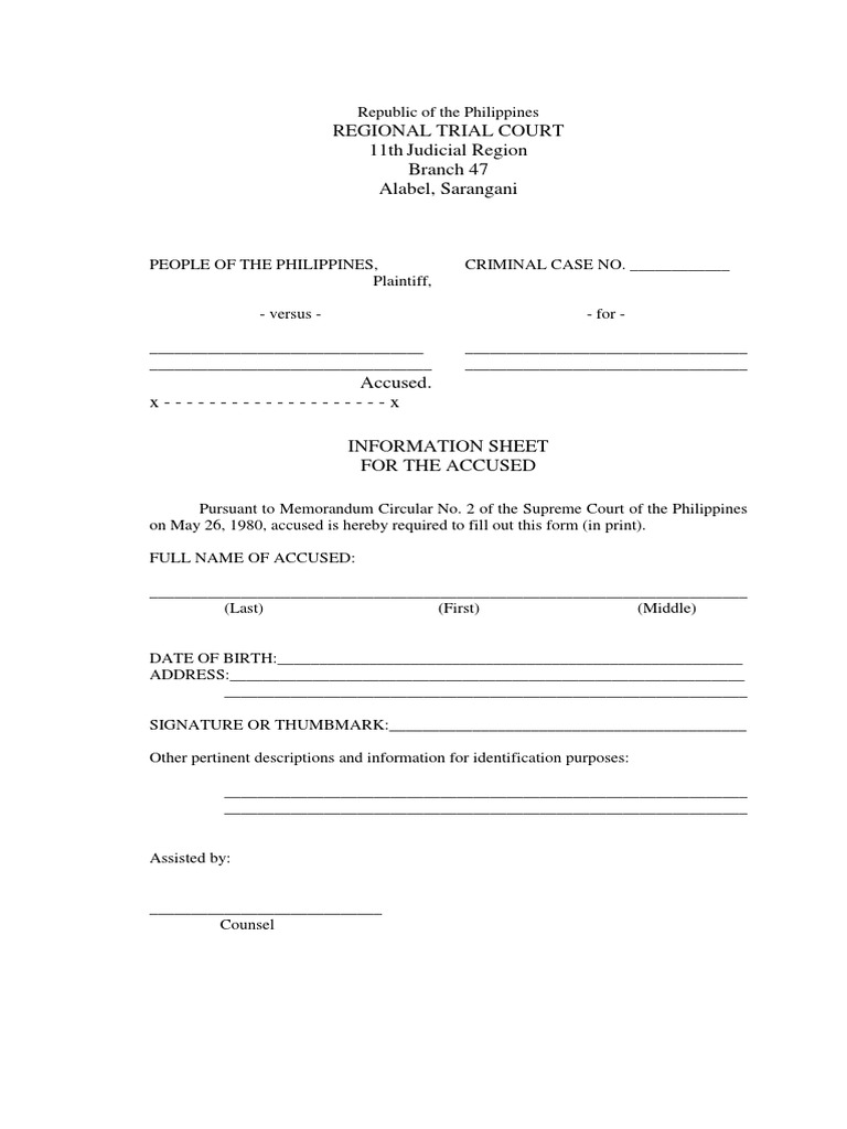 Criminal Information Sheet Template | PDF