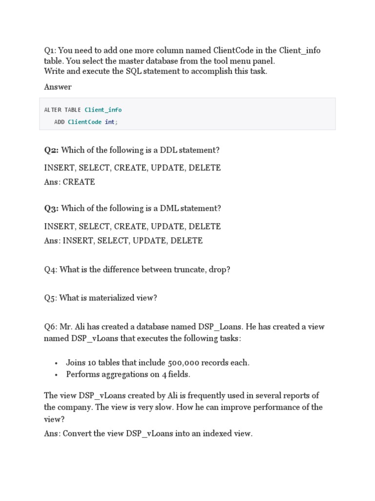 SQL Database Management Questions & Answers | PDF | Database Index ...