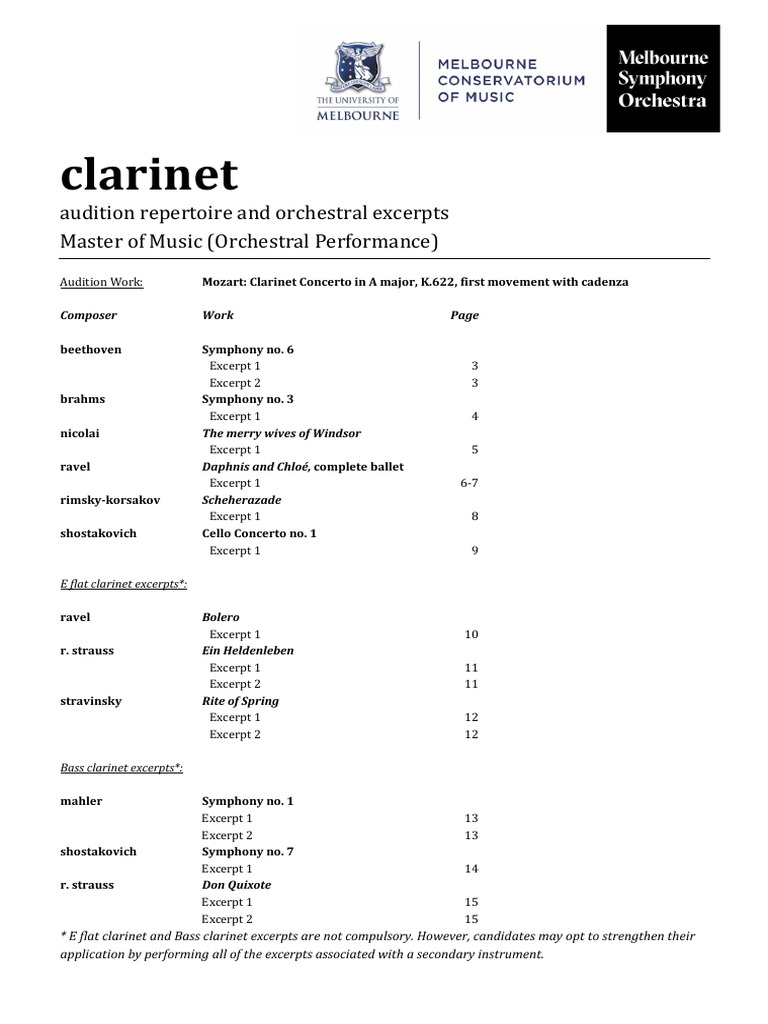 Audition Repertoire Orchestral Excerpts and Works for Master