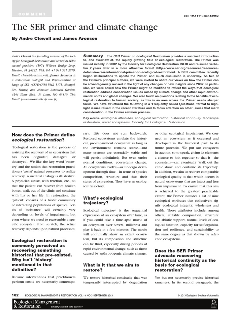 SER Primer Update: Climate Change Impact | PDF | Restoration Ecology ...